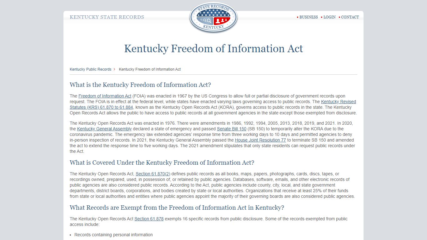 Kentucky Freedom of Information Act | StateRecords.org